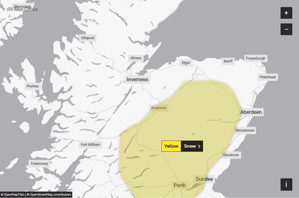 Grampian Yellow warning of snow