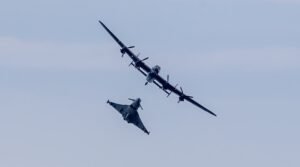 Lancaster & Typhoon flyover above Peterhead