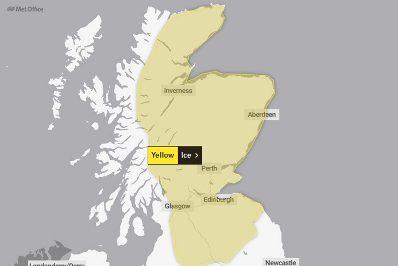 New Yellow Warning of Ice Affecting Aberdeenshire