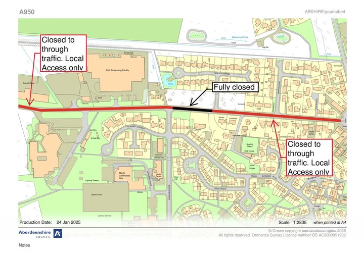 New Road Closure Mintlaw A950