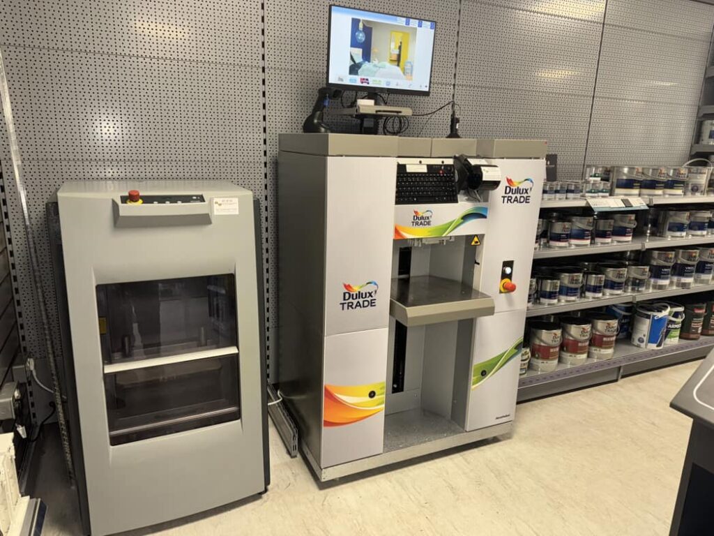 Dulux paint mixing machine in MKM Peterhead 2 min