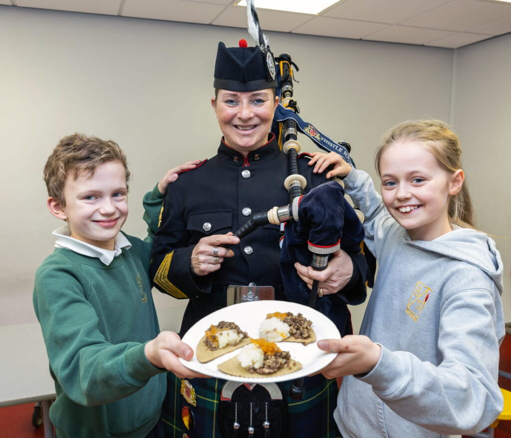 Franek and Morgan from Buchanhaven Primary School enjoying the great Burns Supper from Aldi Scotland1