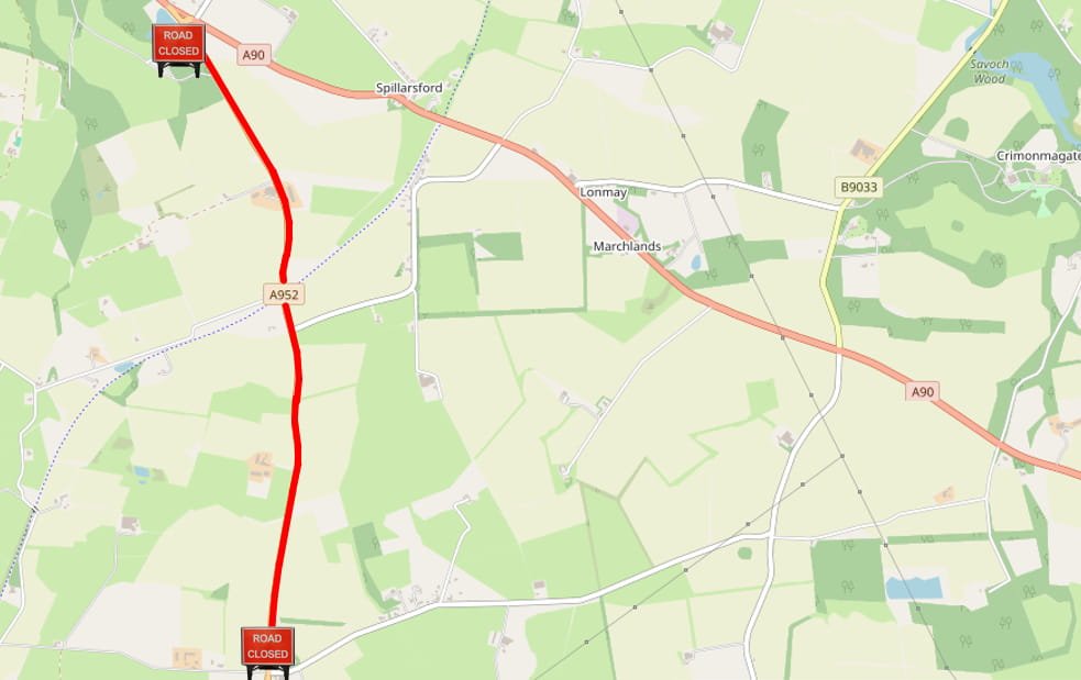 New A952 road Cortes Junction Closure 1 Resurfacing works on the A952 near Cortes junction Closure
