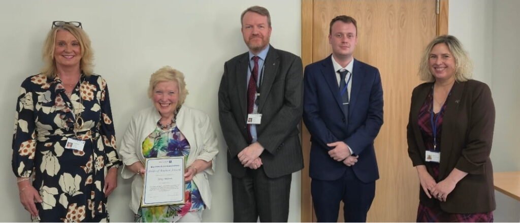 Pride of Buchan Awards 2 Terry Moran receives her Pride of Buchan Award from Buchan Area Committee chair Cllr Dianne Beagrie left councillors Stephen Smith and Angus Matheson and area manager Amanda Roe